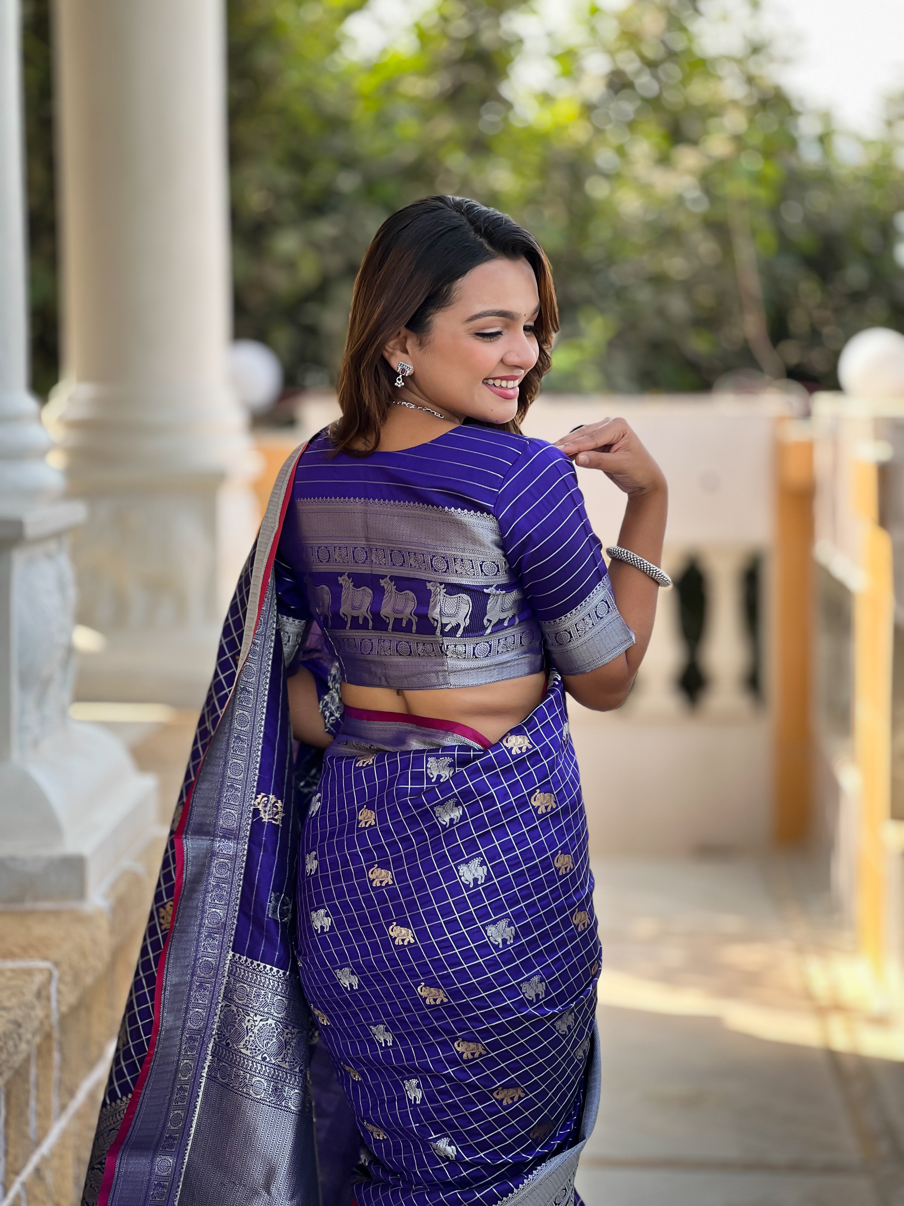 Royal Blue Jacquard Saree