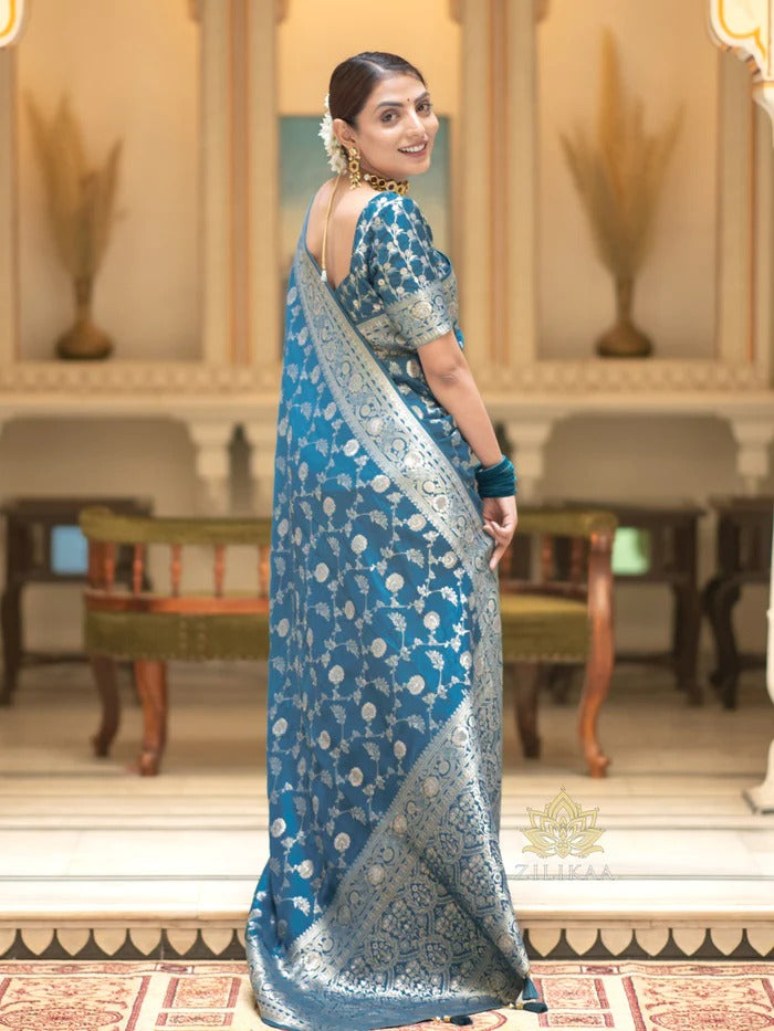 Tea Blue Jacquard Saree