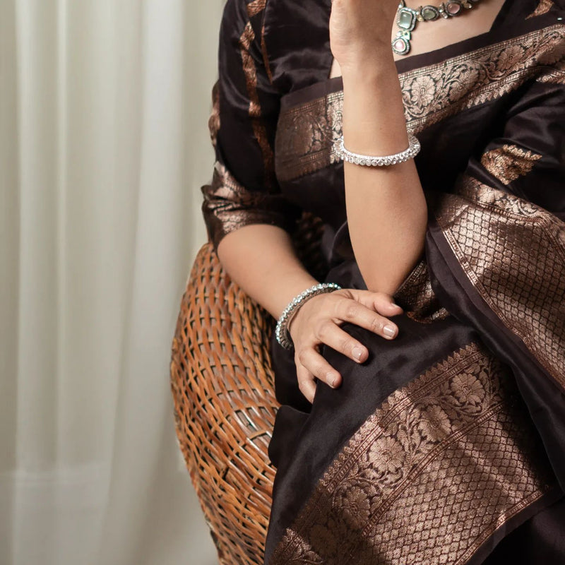 Classic Brown Jacquard Saree