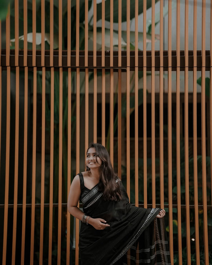 Classic Black Jacquard Saree – Timeless Elegance for Evening & Festive Wear