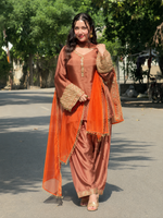 Copper Brown Embroidered Kurta Pant Set