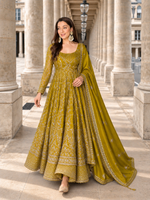 Mustard Embroidered Anarkali Gown Set
