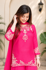 Premium Pure Mul Chanderi Handwork Suit Set – Top, Palazzo & Chiffon Dupatta