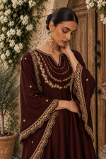 Brown Embroidered Vichitra Silk Anarkali Suit Set