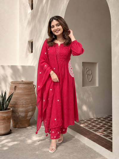 Elegant Pure Mul Cotton Embroidered Suit Set with Dupatta