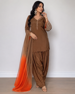 Brown Embroidered Kurta Pant Set