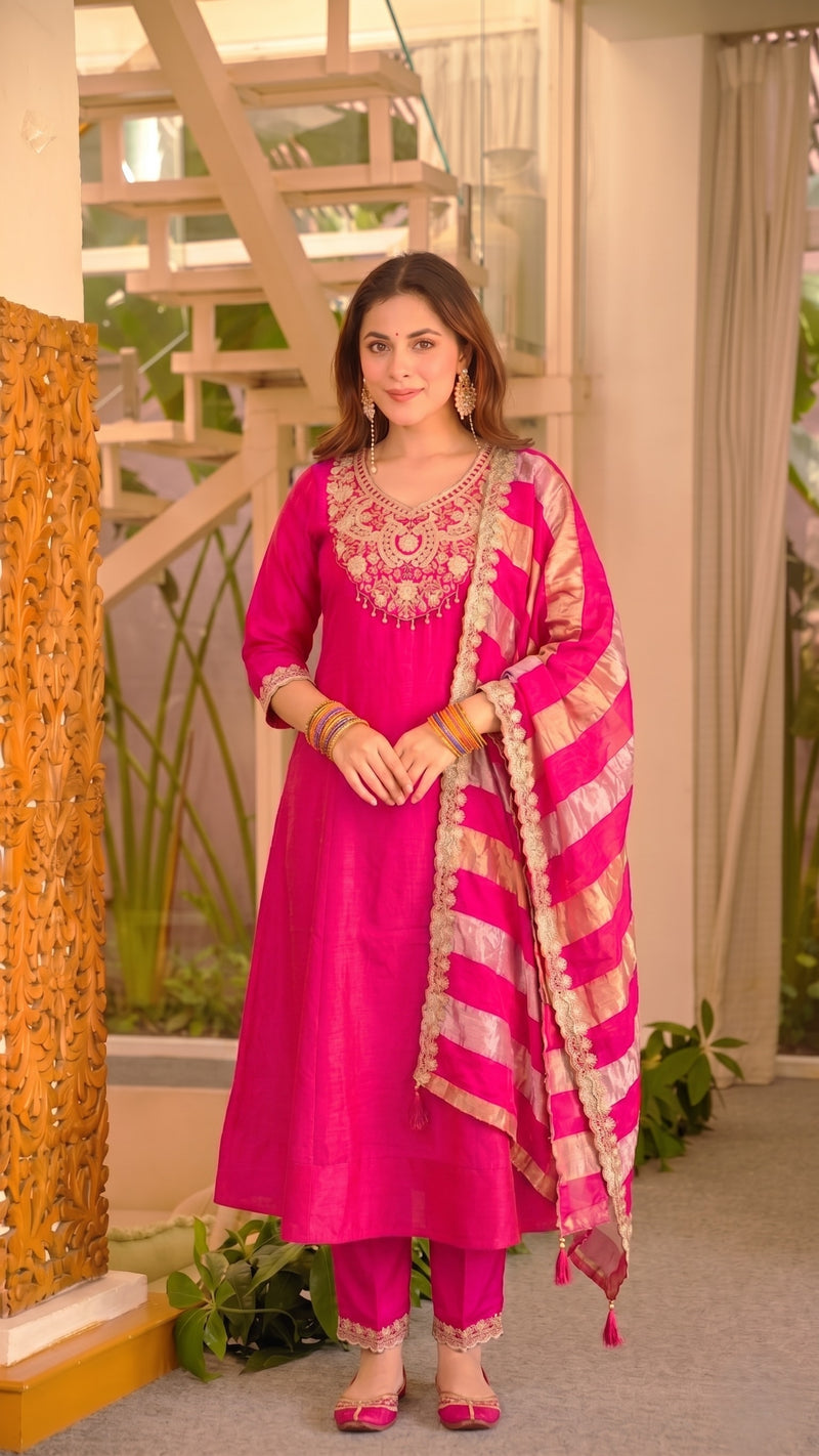 Pink Vichitra Silk Suit Set