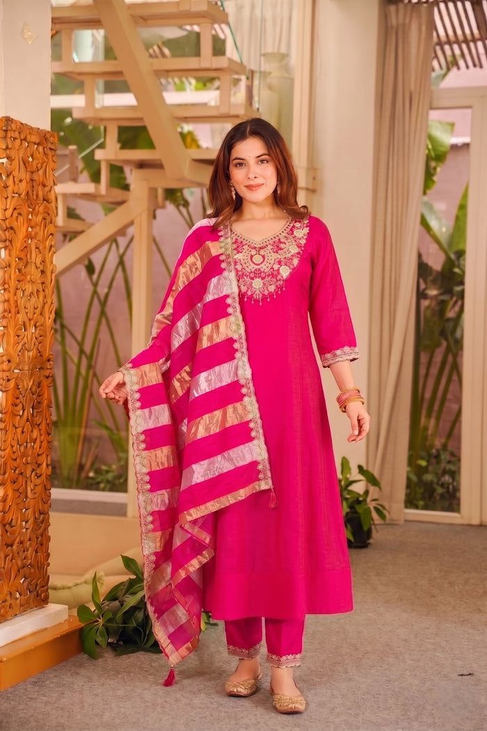 Pink Vichitra Silk Suit Set