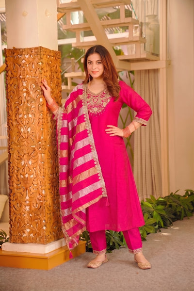 Pink Vichitra Silk Suit Set