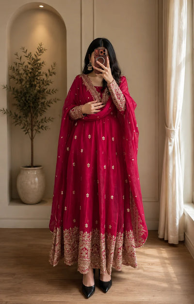 Ruby Elegant Fandy Silk Anarkali Suit Set