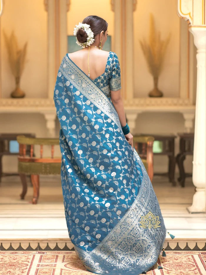 Tea Blue Jacquard Saree