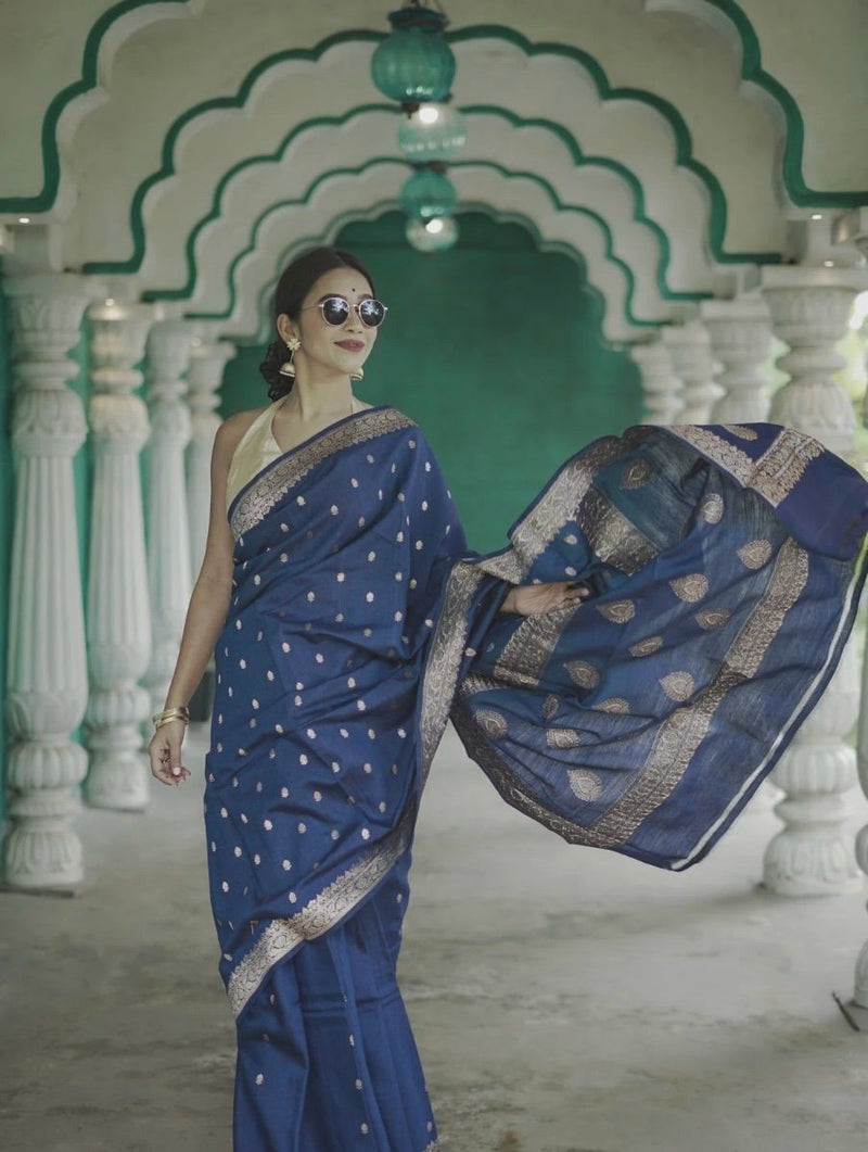 Royal Blue Jacquard Saree