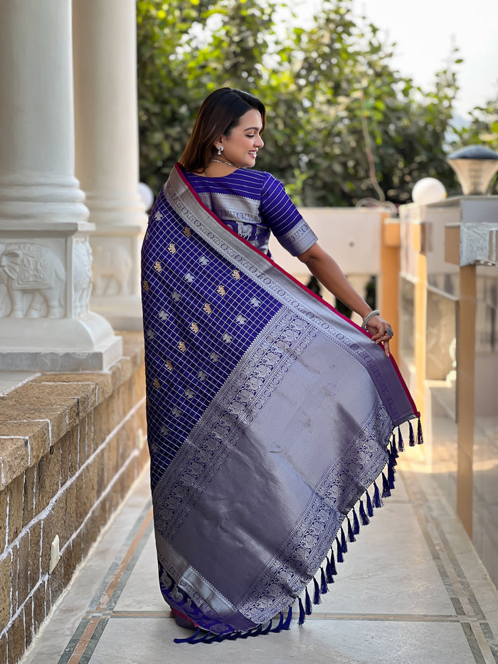 Royal Blue Jacquard Saree – Elegant Festive Wear With Premium Woven Detailing