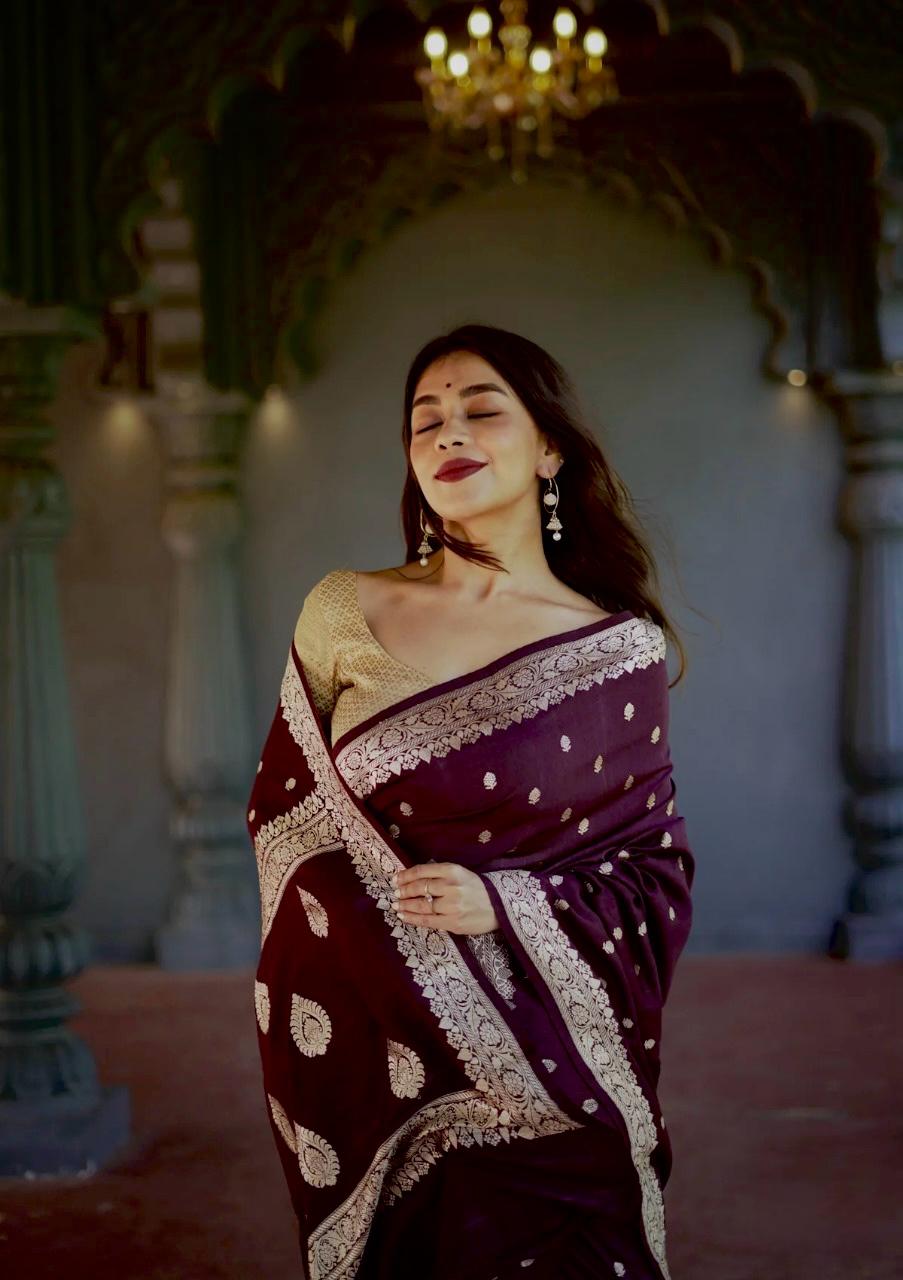 Wine Jacquard Saree