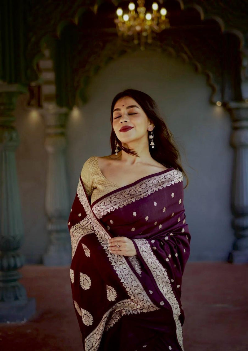 Wine Jacquard Saree