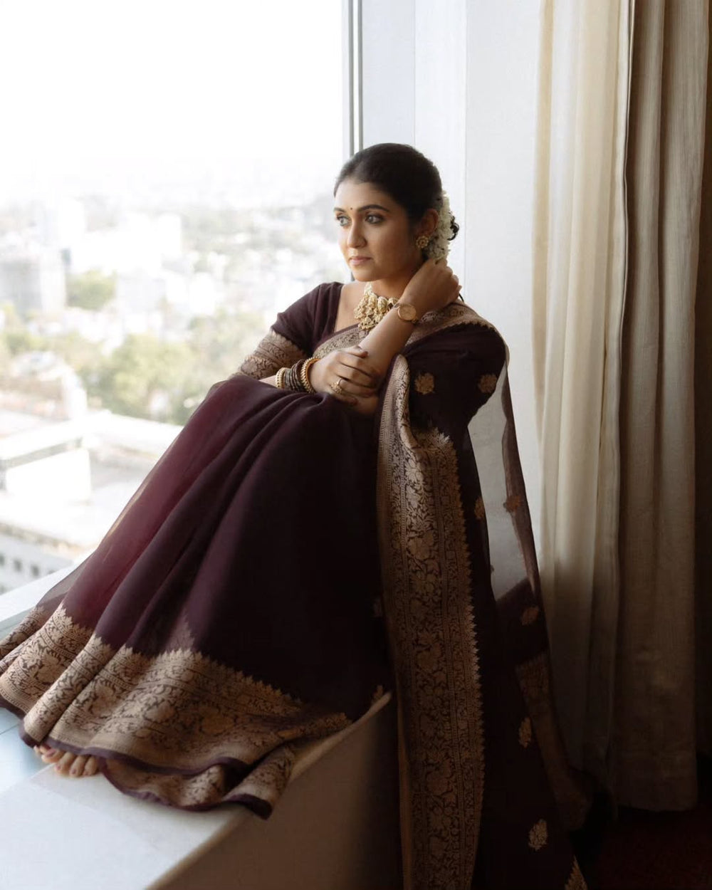 Elegant Maroon Jacquard Saree