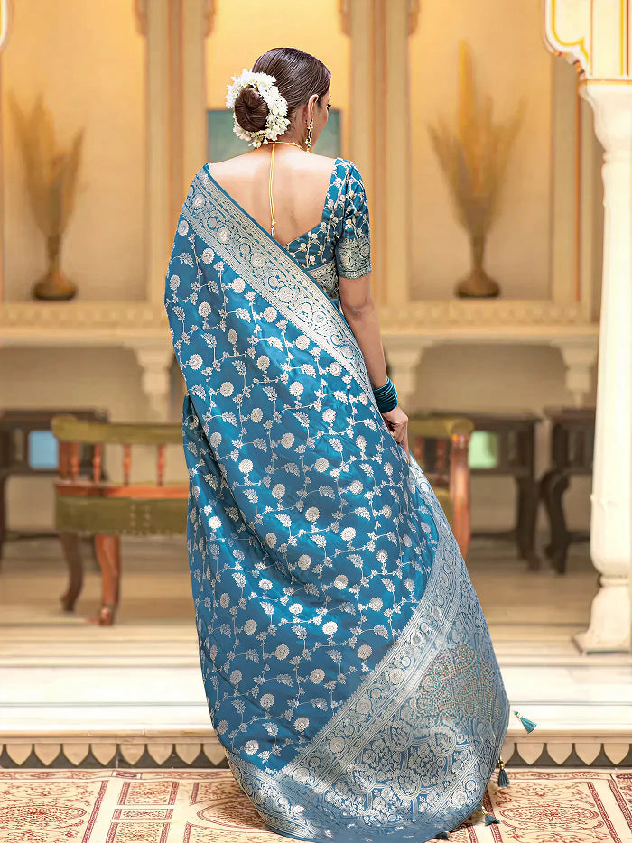 Tea Blue Jacquard Saree