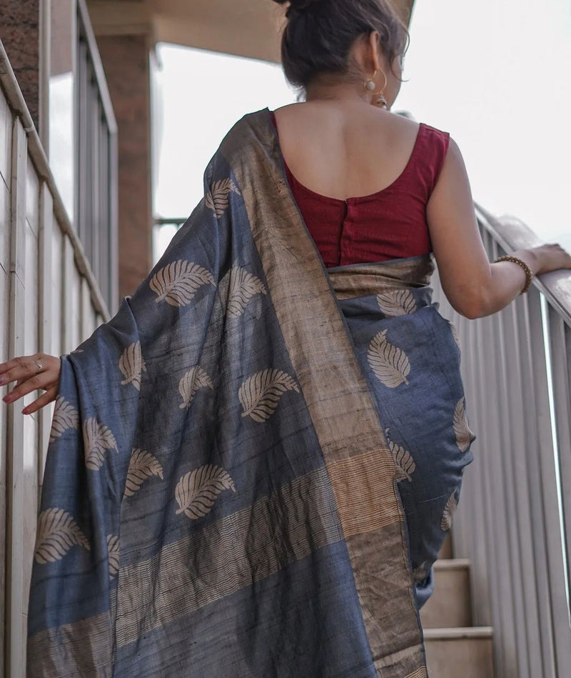 Graceful Grey Jacquard Saree