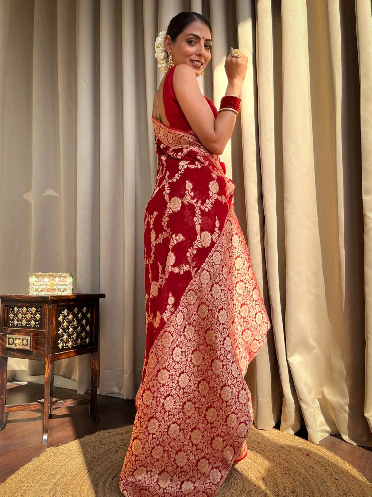 Elegant Red Jacquard Saree