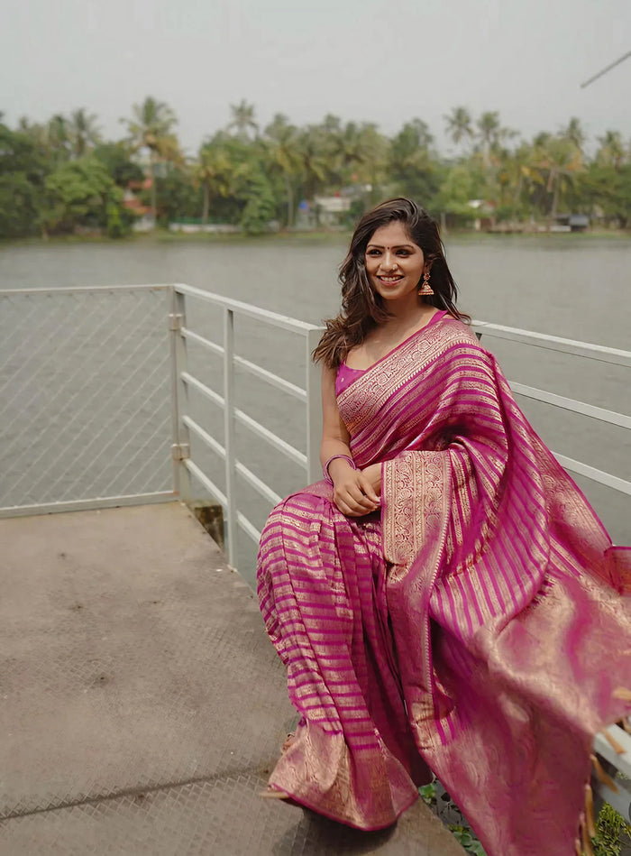 Blush Pink Jacquard Saree – Soft Woven Elegance & Festive-Ready Style