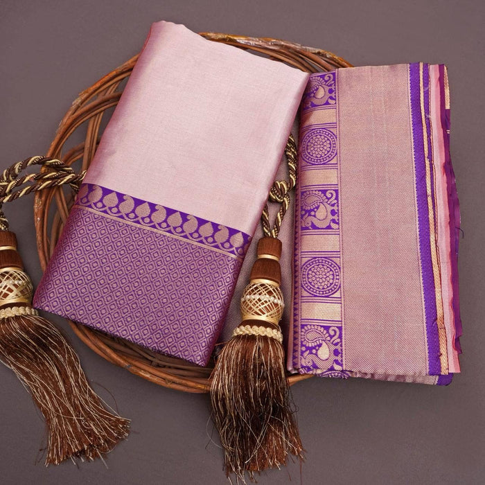 Elegant Peach Purple Jacquard Saree – Festive & Party Wear