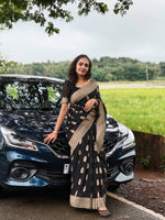 Midnight Black Jacquard Saree