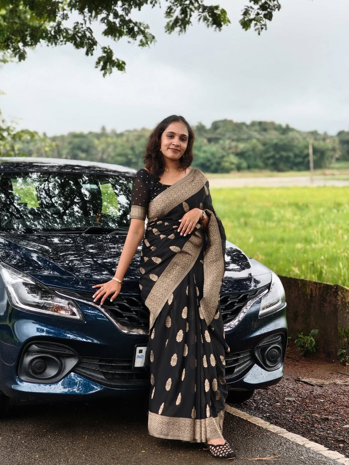 Midnight Black Jacquard Saree – Refined Woven Artistry for Elegant Occasions