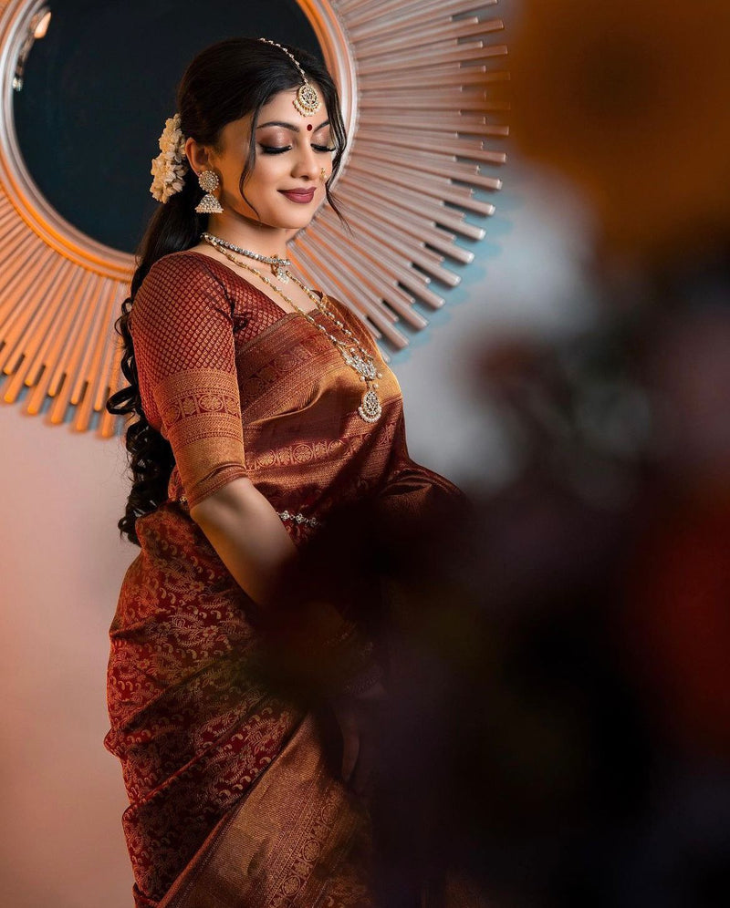 Elegant Brown Jacquard Saree