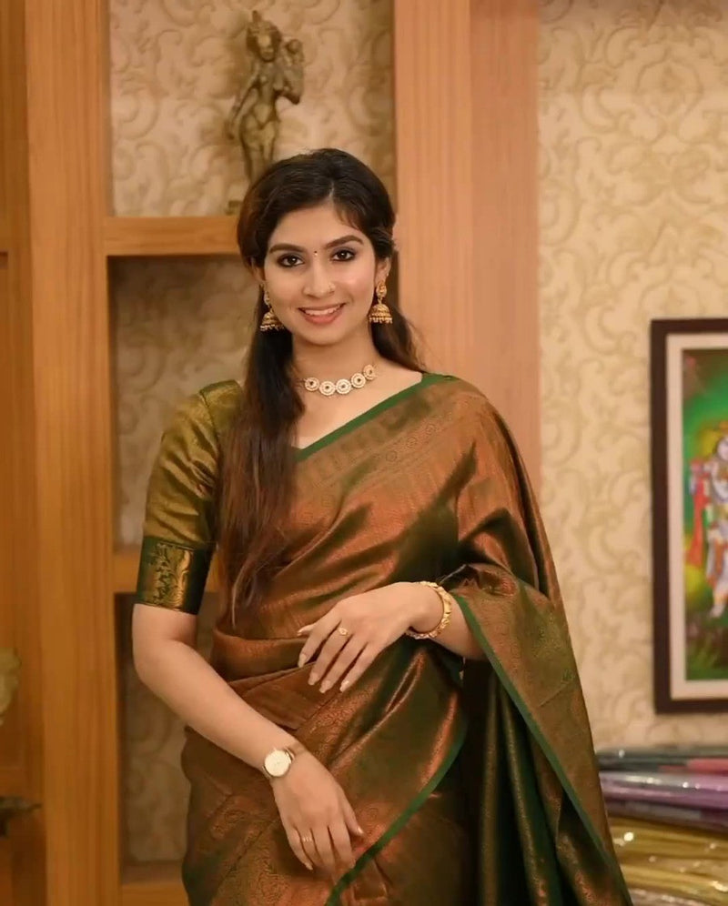 Elegant Brown Jacquard Saree