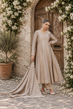 Beige Embroidered Vichitra Silk Anarkali Suit Set