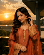 Copper Brown Embroidered Kurta Pant Set
