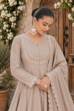 Beige Embroidered Vichitra Silk Anarkali Suit Set