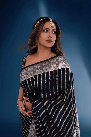 Black Jacquard Saree – Luxe Woven Saree for Festive & Party Wear