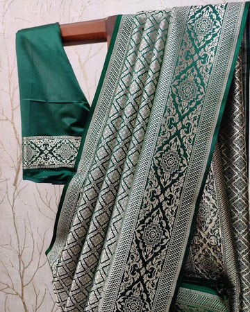 Allover silver zari weaving motifs design saree
