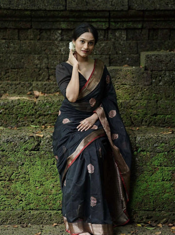 Black Banarasi Silk Saree, Wedding Wear