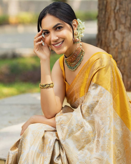 Admirable Yellow Soft Silk Saree With Angelic Blouse Piece