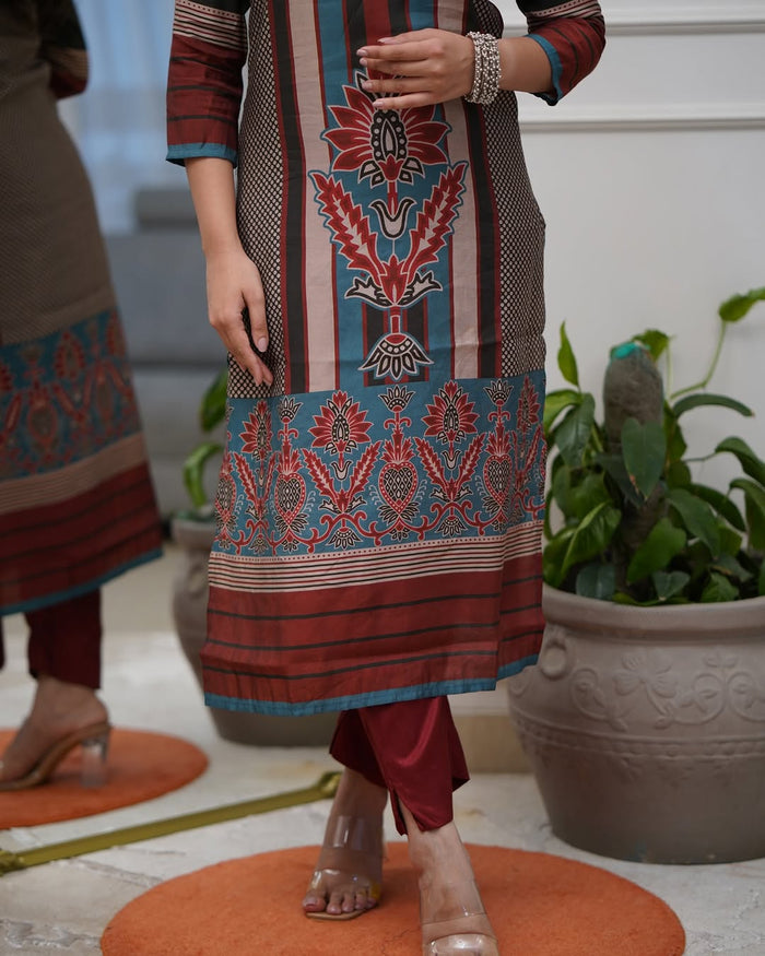 Printed Rayon A-Line Kurta Set