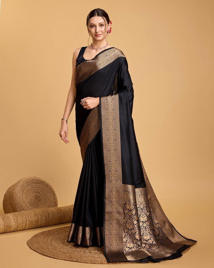 Classic Black Jacquard Saree for Women – Elegant Festive & Evening Wear