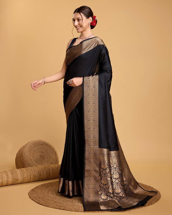 Classic Black Jacquard Saree for Women – Elegant Festive & Evening Wear