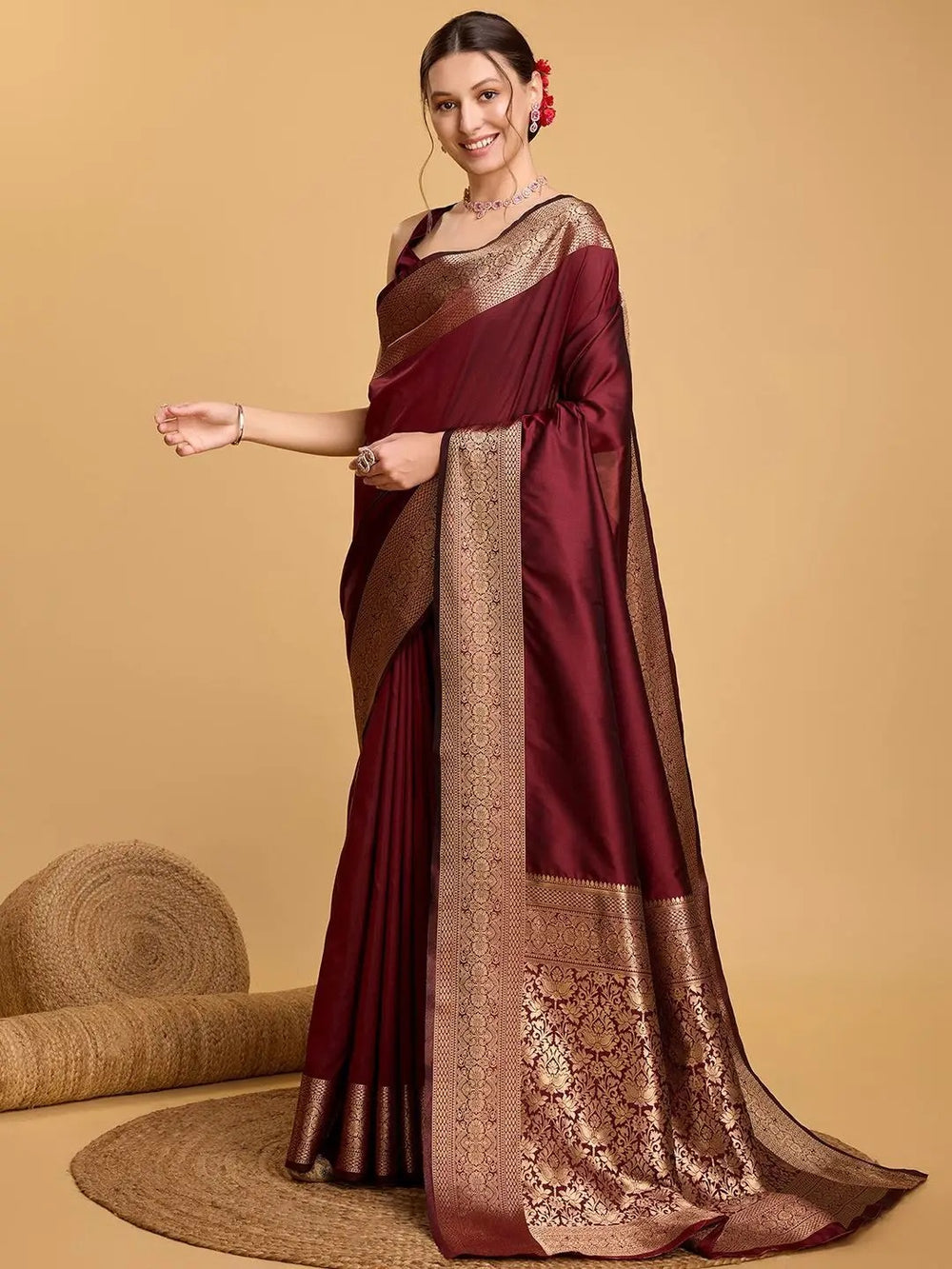 Maroon Jacquard Saree