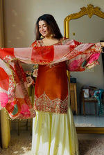 Rust Embroidered Satin Silk Gharara Set