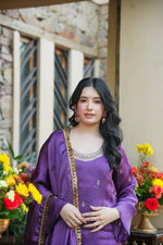 Lavender Silk Crepe Embroidered Palazzo Set