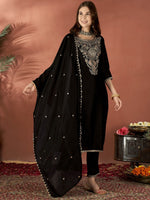Black Embroidered Vichitra Suit Set with Dupatta