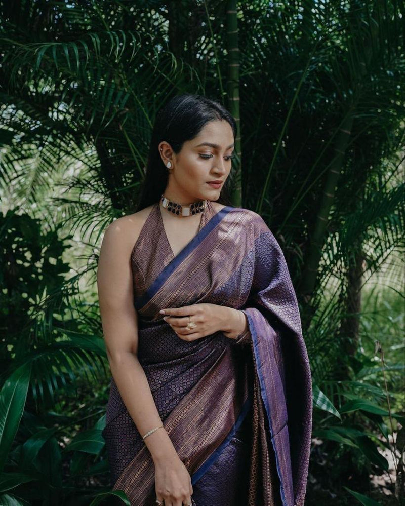 Pure jacquard Silk Sarees Blue Colour, Festival Wear - Ibis Fab