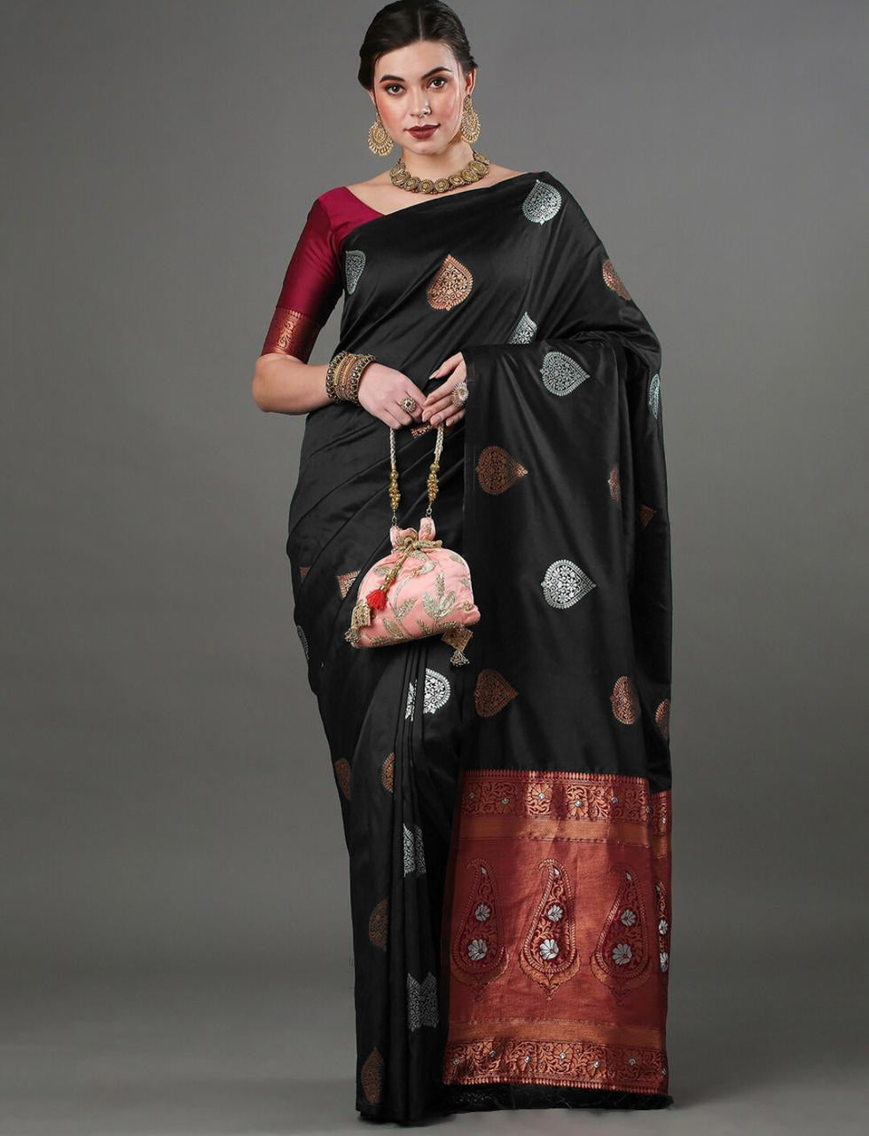 Exquisite Black Jacquard Saree