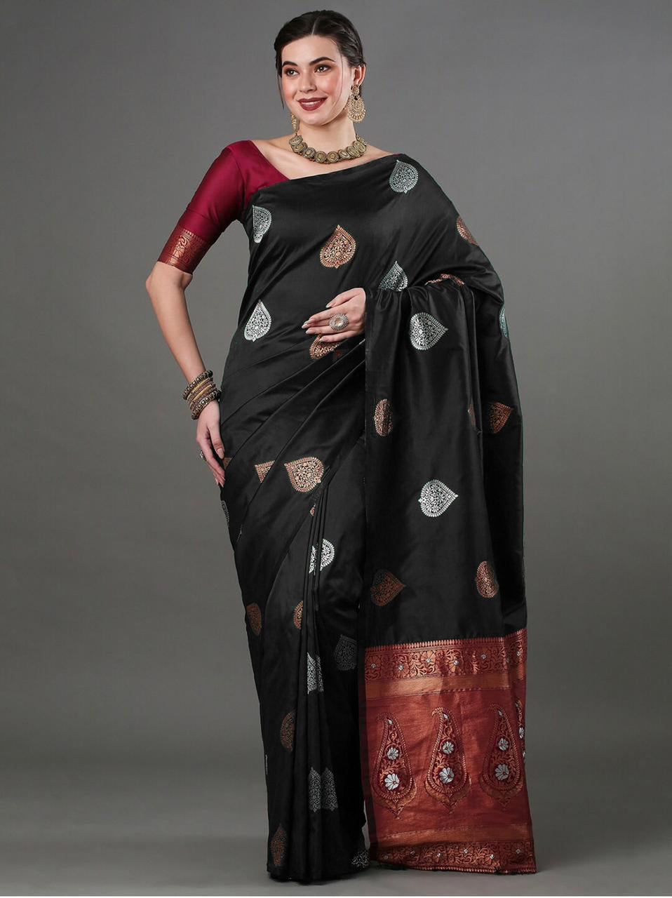Exquisite Black Jacquard Saree