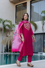 Magenta P.V. Chanderi Embroidered Kurti Set