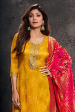 Haldi Designer Pure Banarasi Jacquard Weaving Suit Set with Dupatta