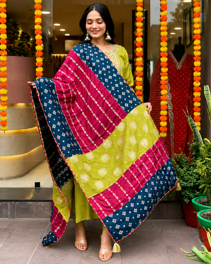 Lemon Yellow Embroidered Viscose Chanderi Suit Set