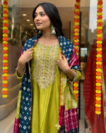 Lemon Yellow Embroidered Viscose Chanderi Suit Set